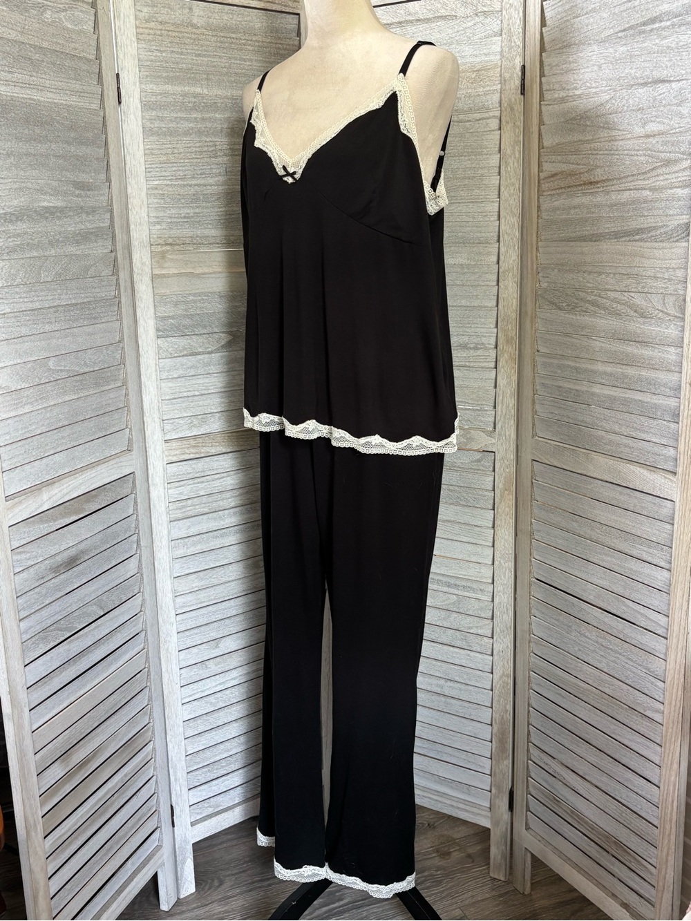 GEORGE Ultra Soft Modal Lace PJ/Loungewear Set Black&White Cream Lace , SZ 2X/LG